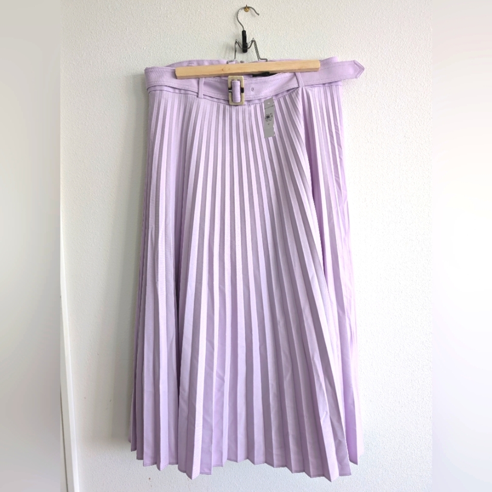 Ann Taylor Belted Pleated Skirt Sz 12 Lilac NWT